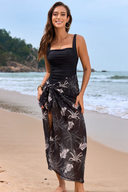 Hazel Blues® | Square Neck Printed One-Piece Swimwear and Cover Up Swim Set