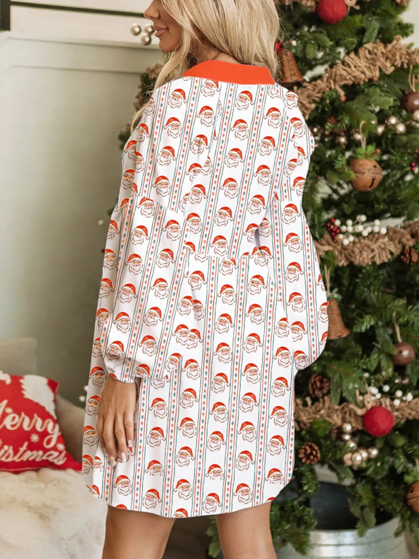 Hazel Blues® |  Christmas Santa Print Button Front Mini Dress