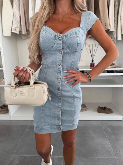 Hazel Blues® |  Sweetheart Neck Cap Sleeve Denim Dress