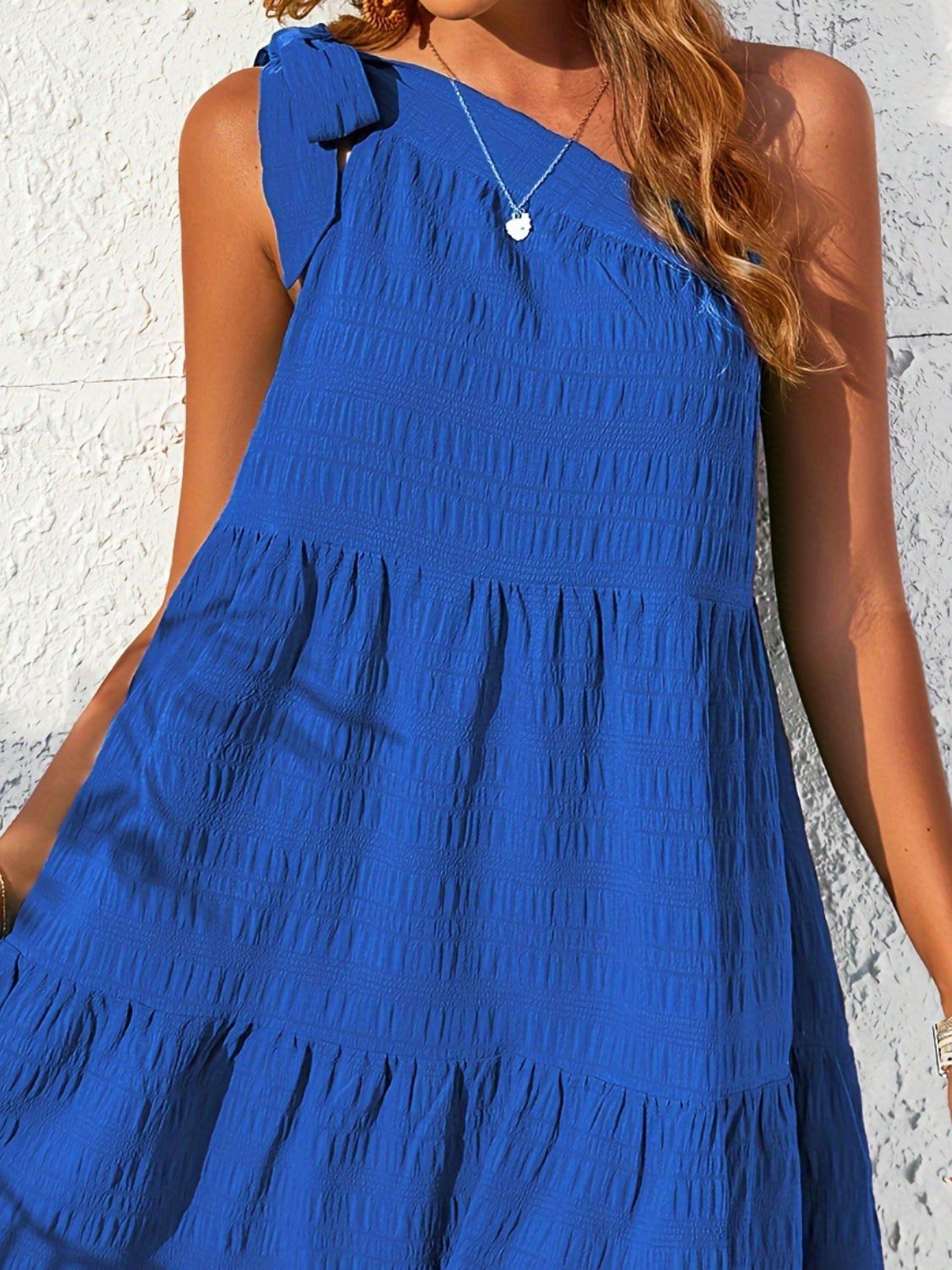Hazel Blues® |  Textured Tied Single Shoulder Mini Dress