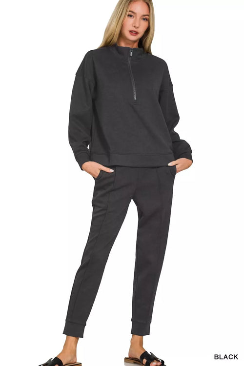 Hazel Blues® |  Zenana Scuba Half Zip Pullover and Jogger Set