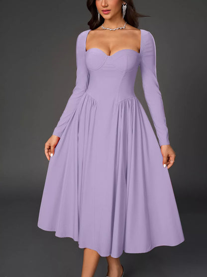 Hazel Blues® |  Sweetheart Neckline Long Sleeve A-Line Midi Dress
