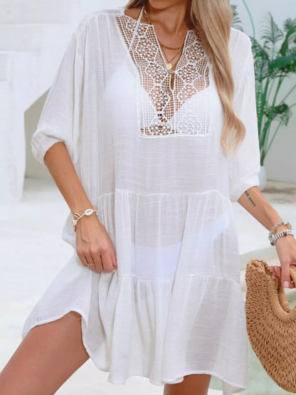 Hazel Blues® | Lace Trimmed Tiered Cover-Up Dress