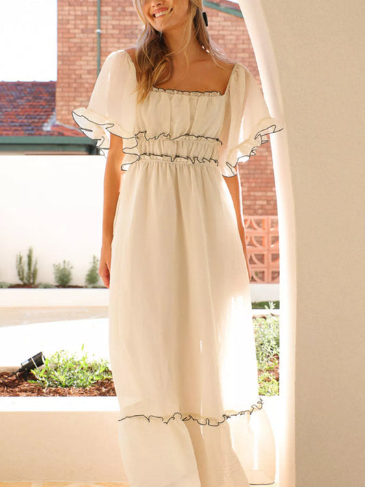 Hazel Blues® |  Ruffled Short Sleeve Tiered Maxi Dress