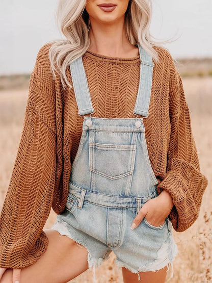 Hazel Blues® |  Distressed Denim Overalls Shorts