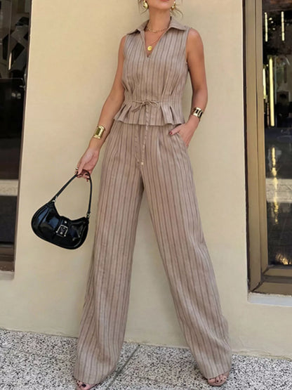Hazel Blues® |  Sleeveless Striped Top & Wide Leg Pant Set