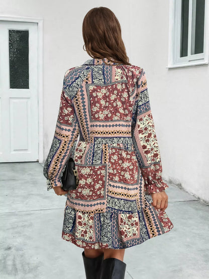 Hazel Blues® |  Boho Floral Print Long Sleeve Mini Dress