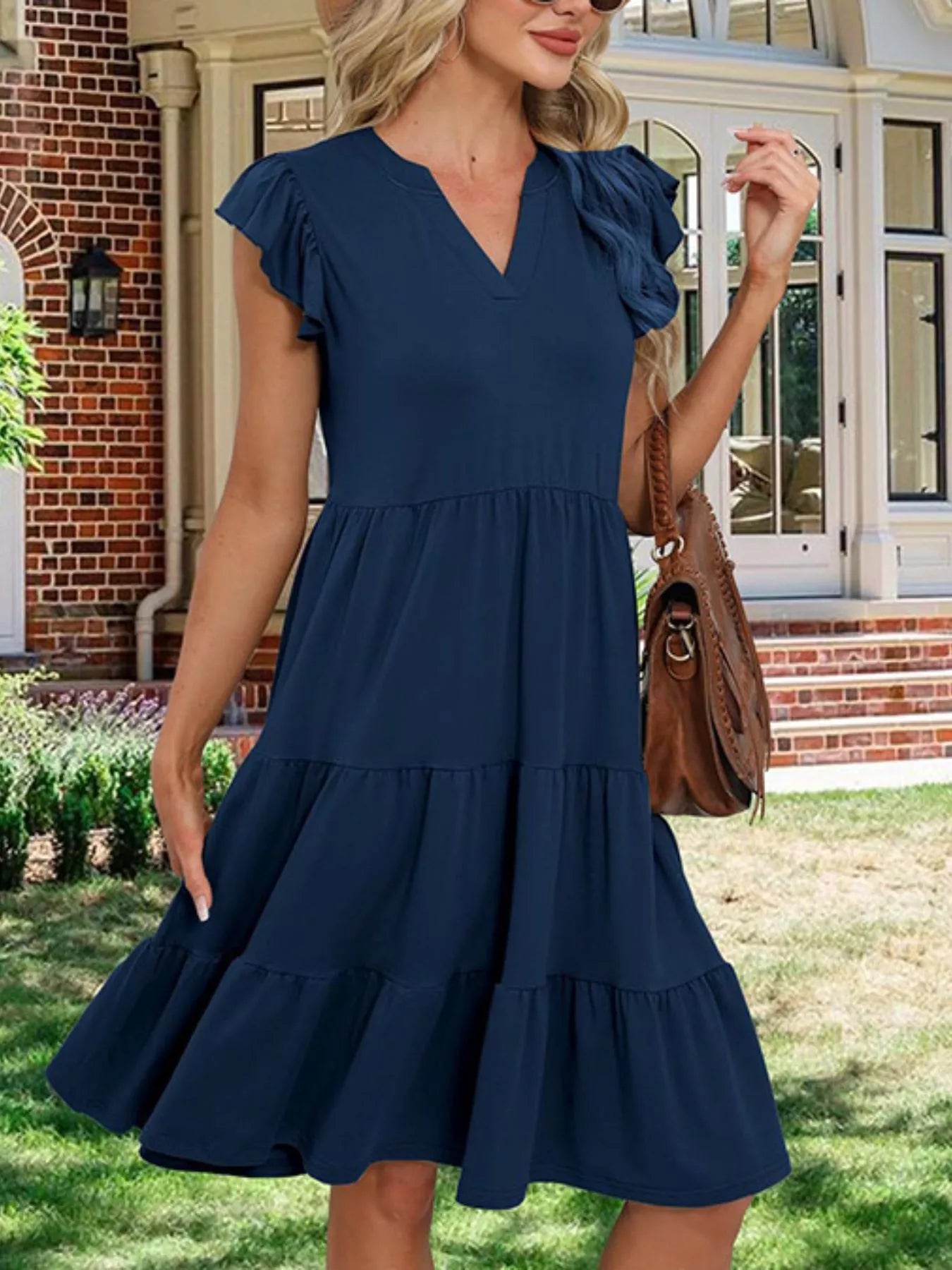 Hazel Blues® |  Ruffle Sleeve Tiered Midi Dress