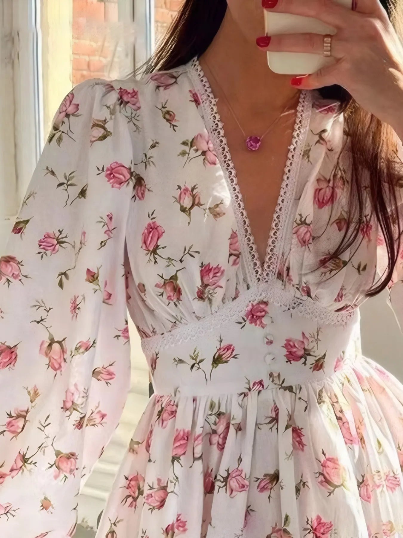 Hazel Blues® |  Floral Print Lace Detail V-Neck Mini Dress Plus SIze