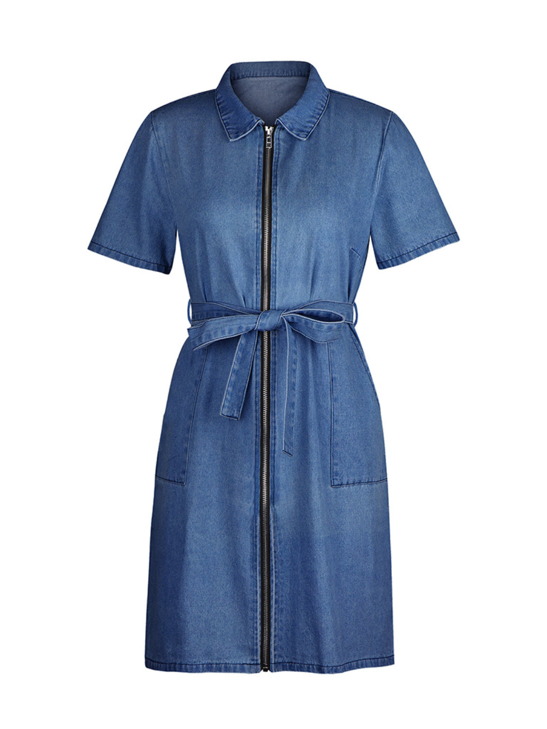 Hazel Blues® | Zip Front Short Sleeve Denim Dress