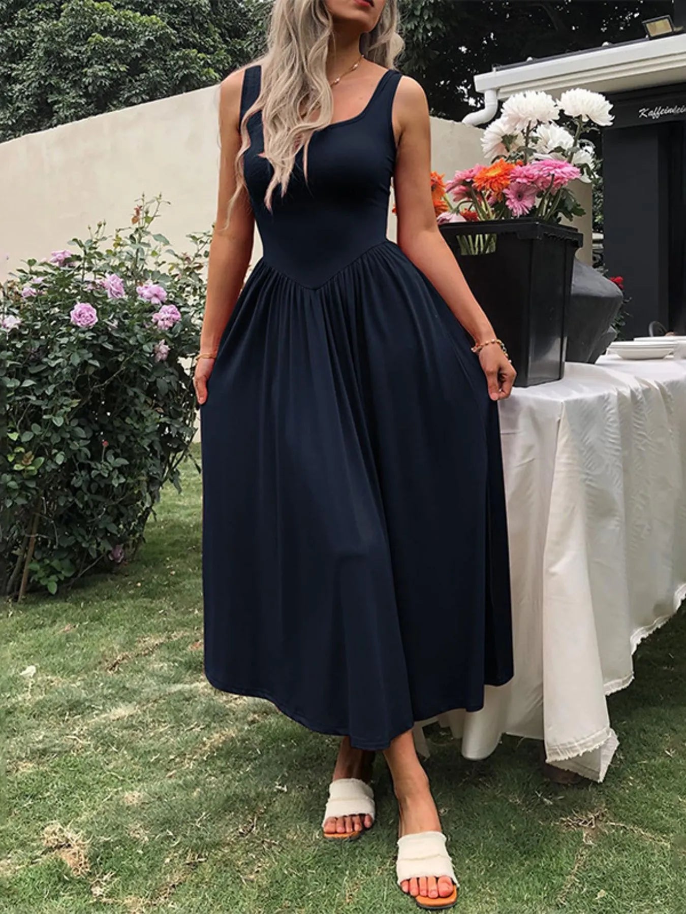Hazel Blues® |  Sleeveless Midi Dress with Gathered Waist