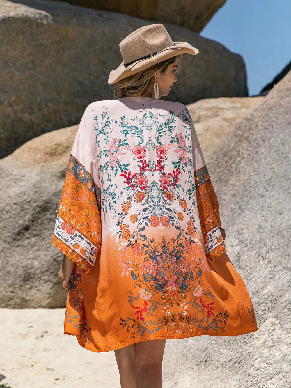 Hazel Blues® | Printed Open Front Long Sleeve Cover-Up