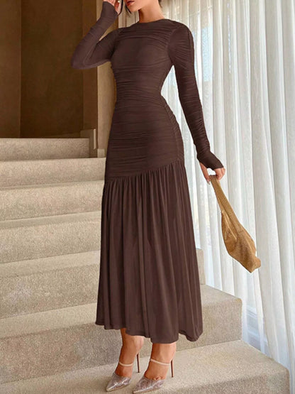Hazel Blues® |  Ruched Long Sleeve Bodycon Midi Dress