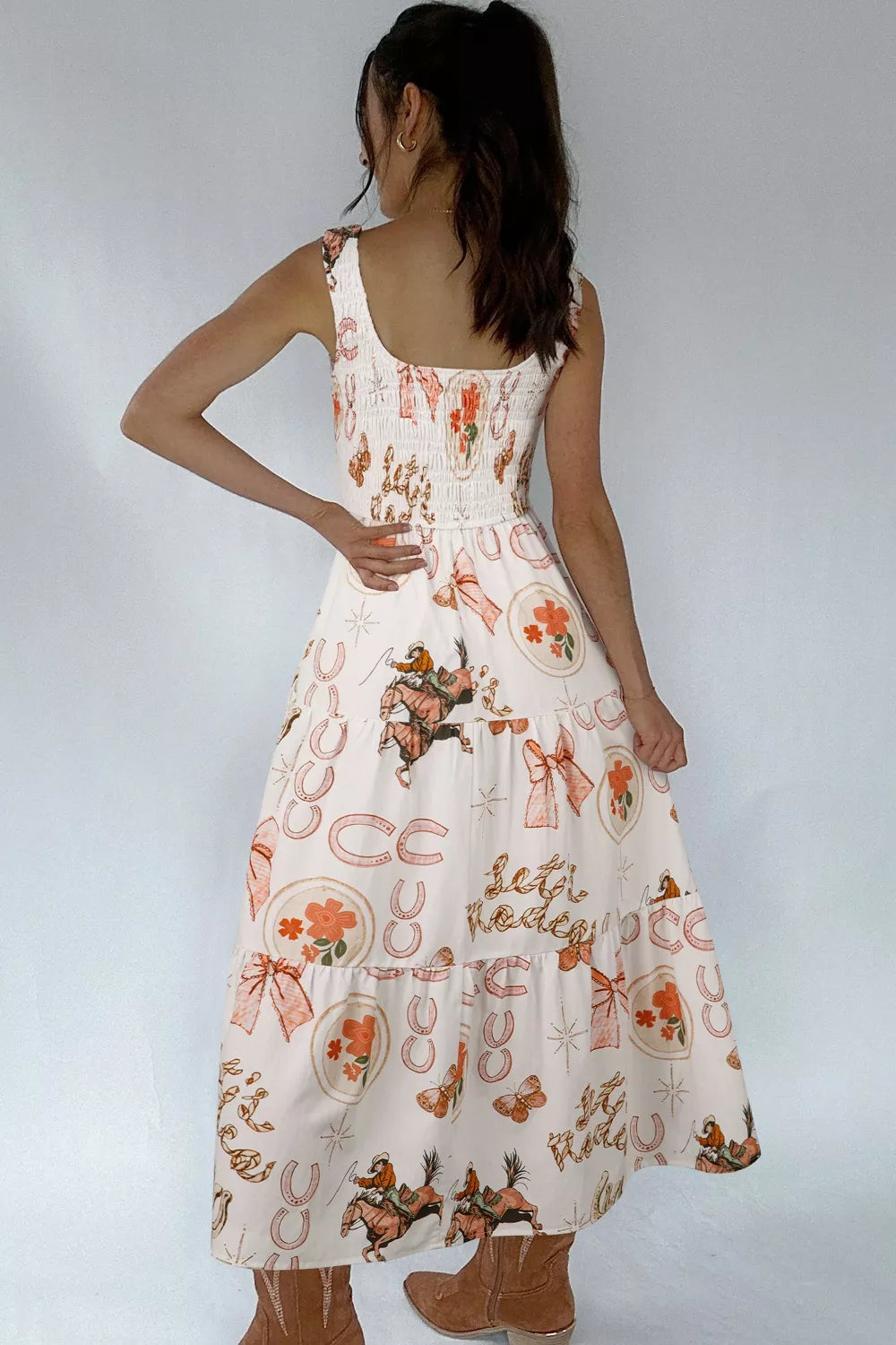 Hazel Blues® |  Western Horseshoe Print U-Neck Sleeveless Midi Dress