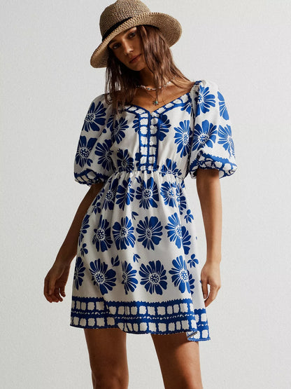 Hazel Blues® |  Floral Print Puff Sleeve Mini Dress