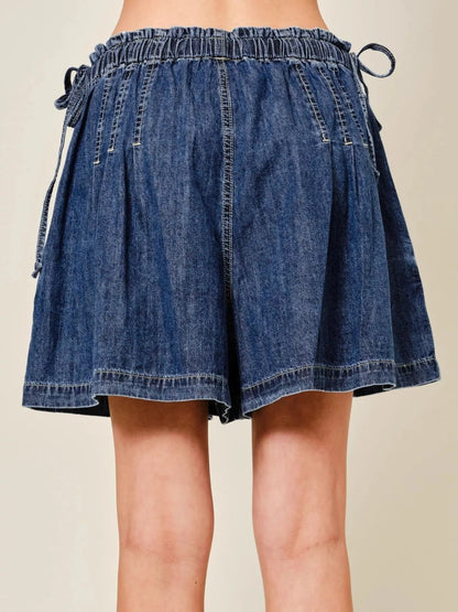 Hazel Blues® |  Pleated Elastic Waist Denim Shorts