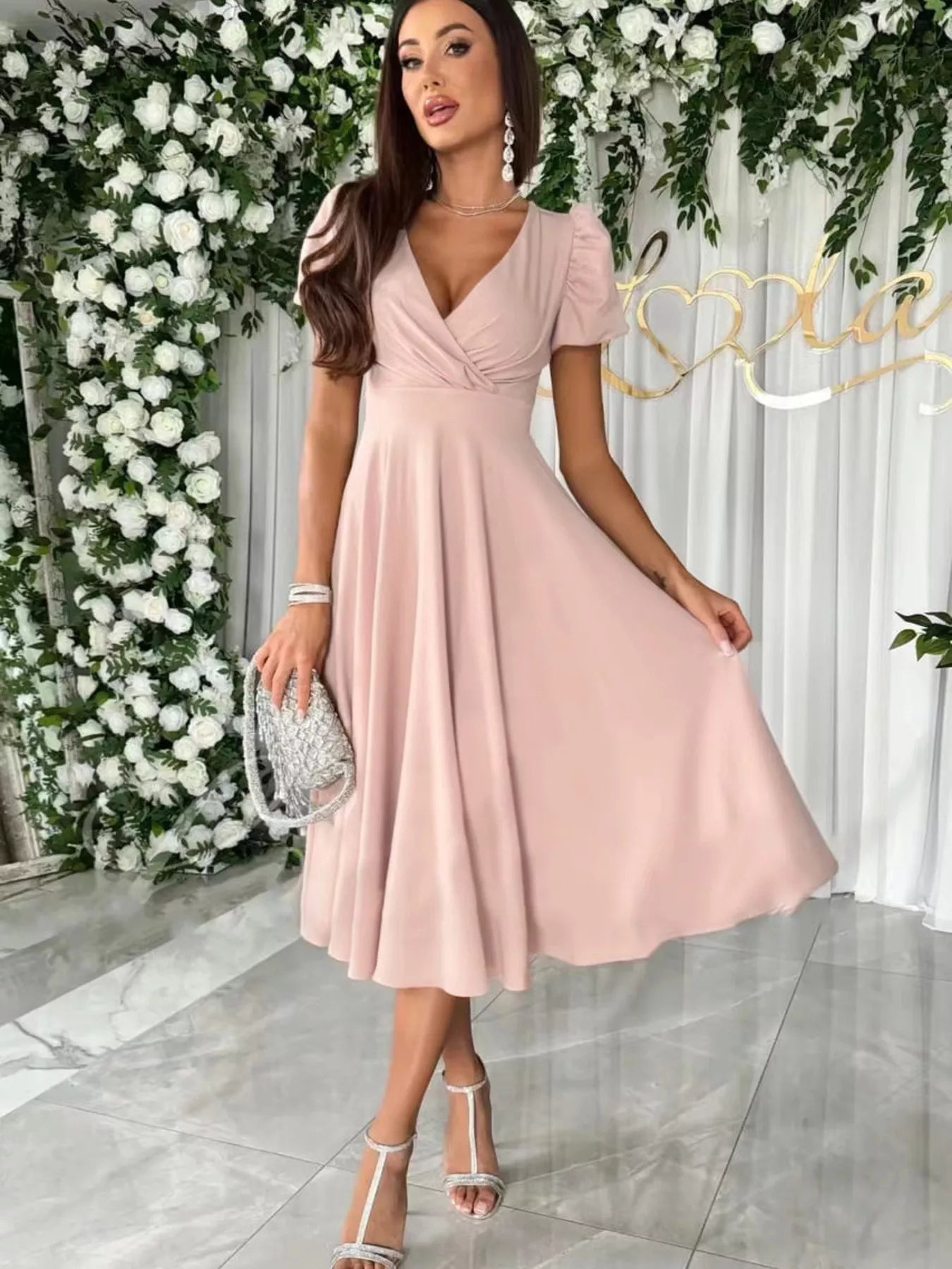 Hazel Blues® |  Surplice Short Sleeve Midi Dress