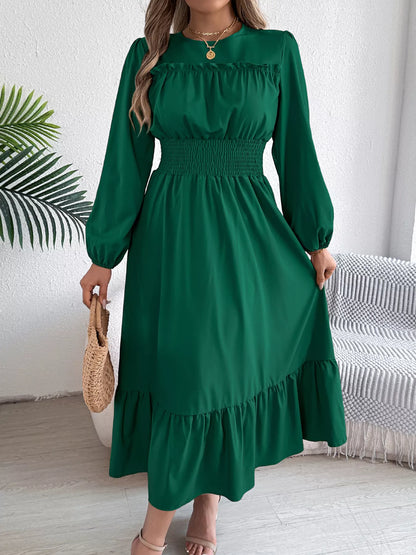 Hazel Blues® |  Round Neck Balloon Sleeve Tiered Dress