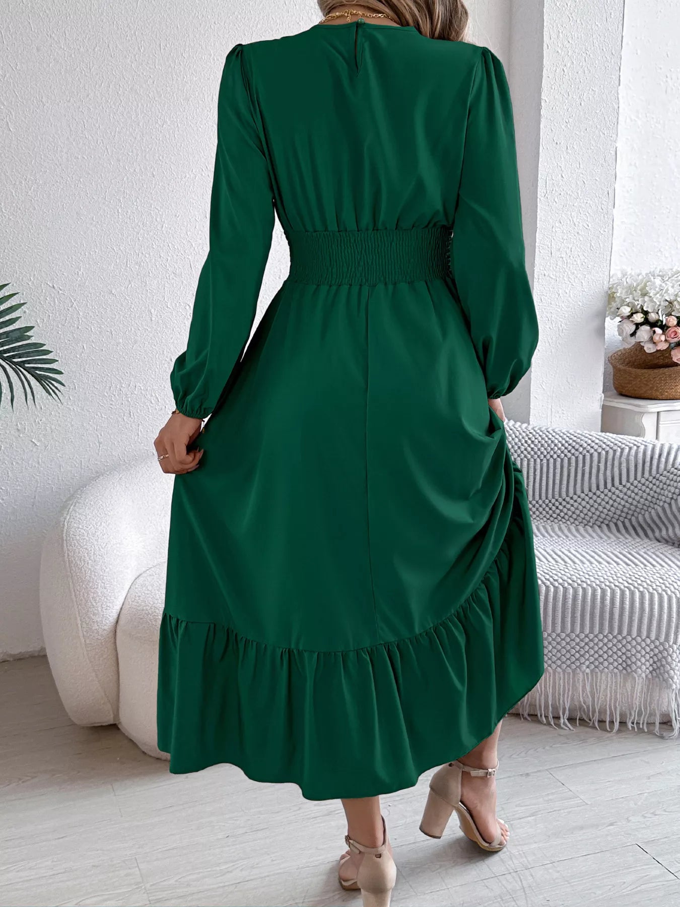 Hazel Blues® |  Round Neck Balloon Sleeve Tiered Dress