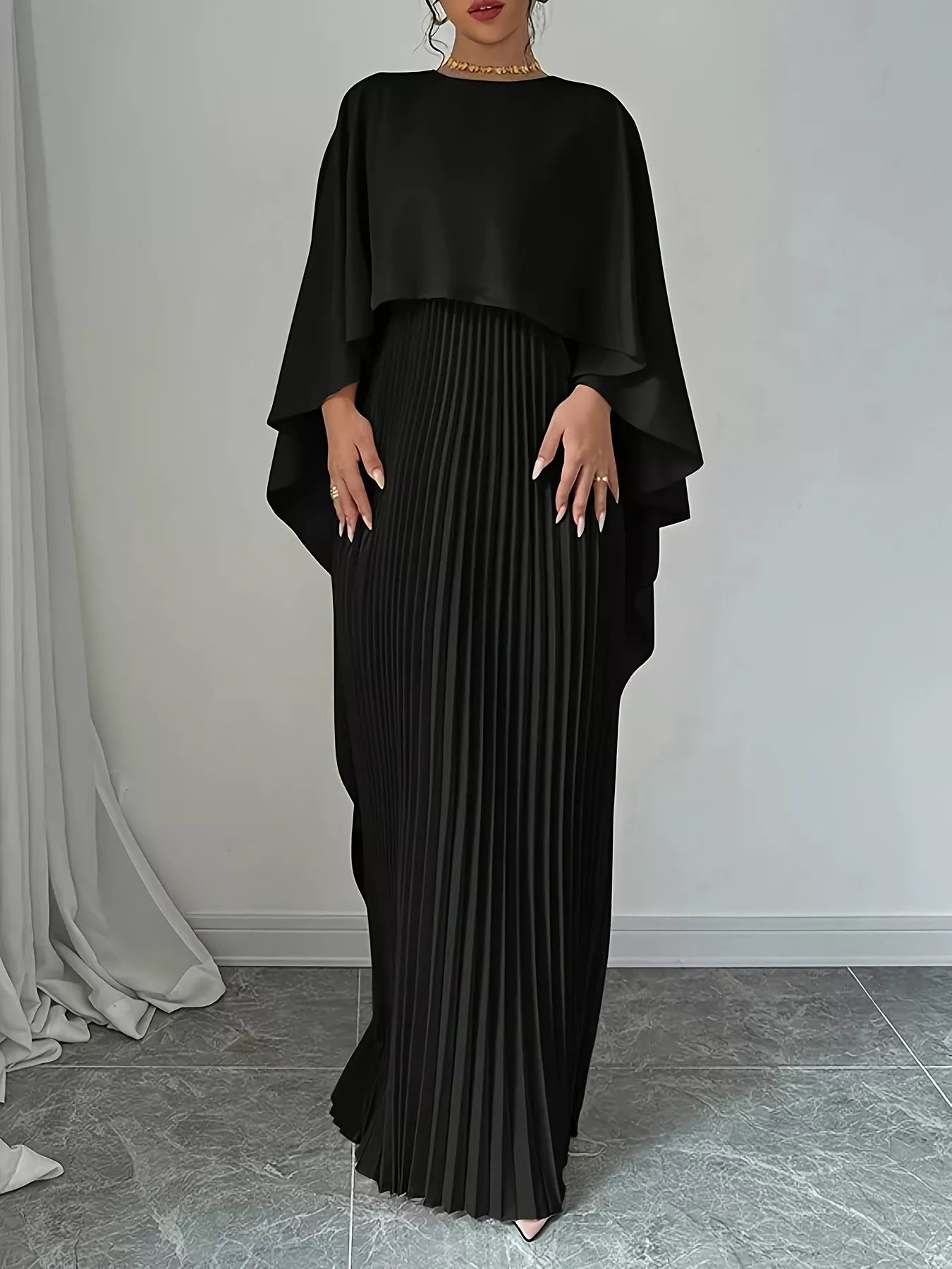 Hazel Blues® |  Cape Pleated Maxi Dress