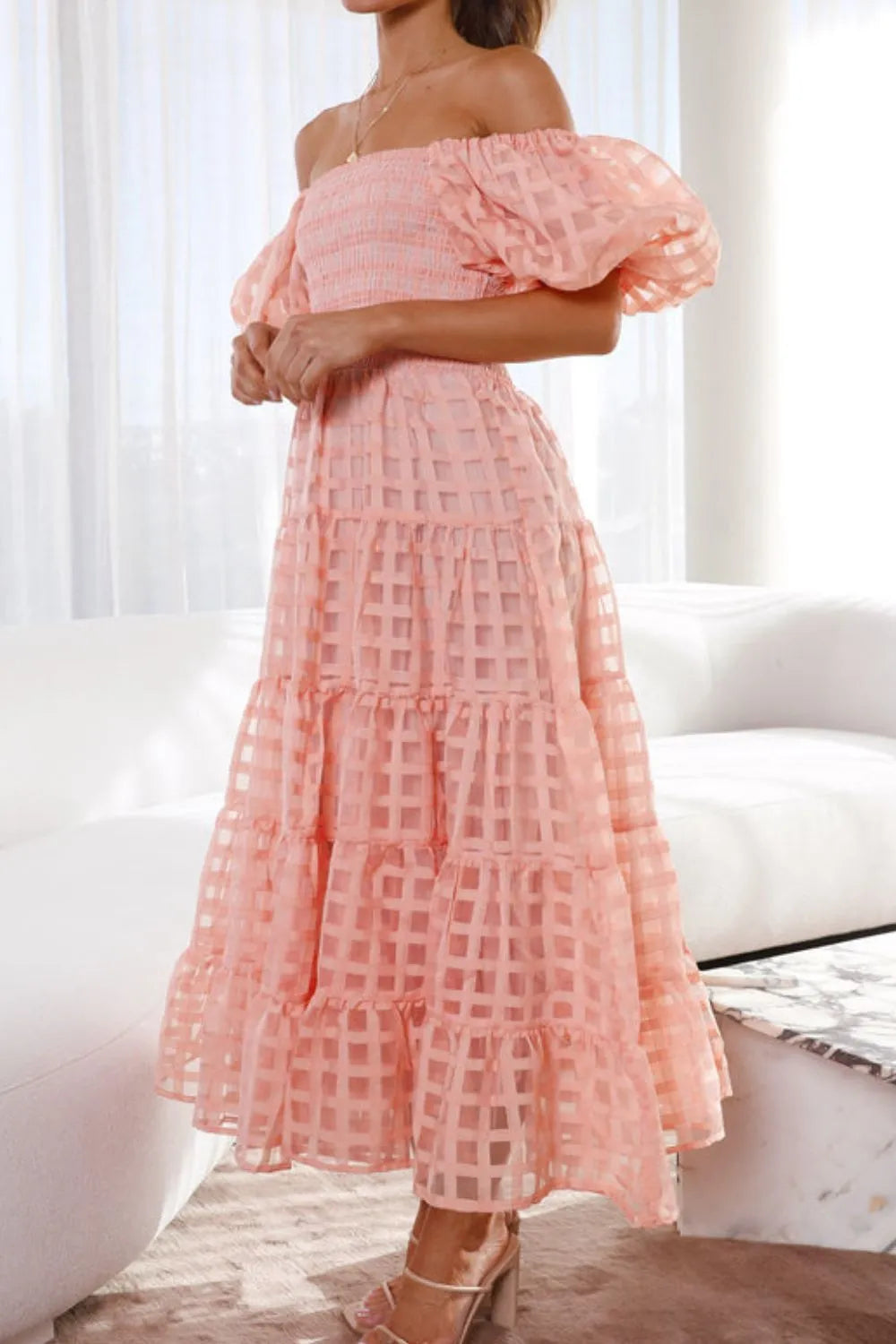 Hazel Blues® |  Off Shoulder Short Puff Sleeve Midi Dress