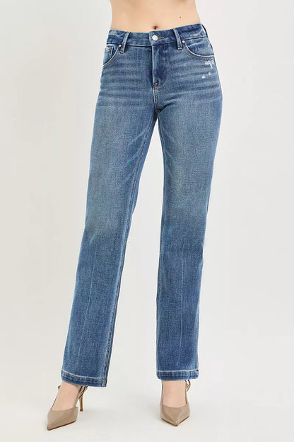 Hazel Blues® |  RISEN Tummy Control 4way Stretch Mid Rise Straight Crease Line