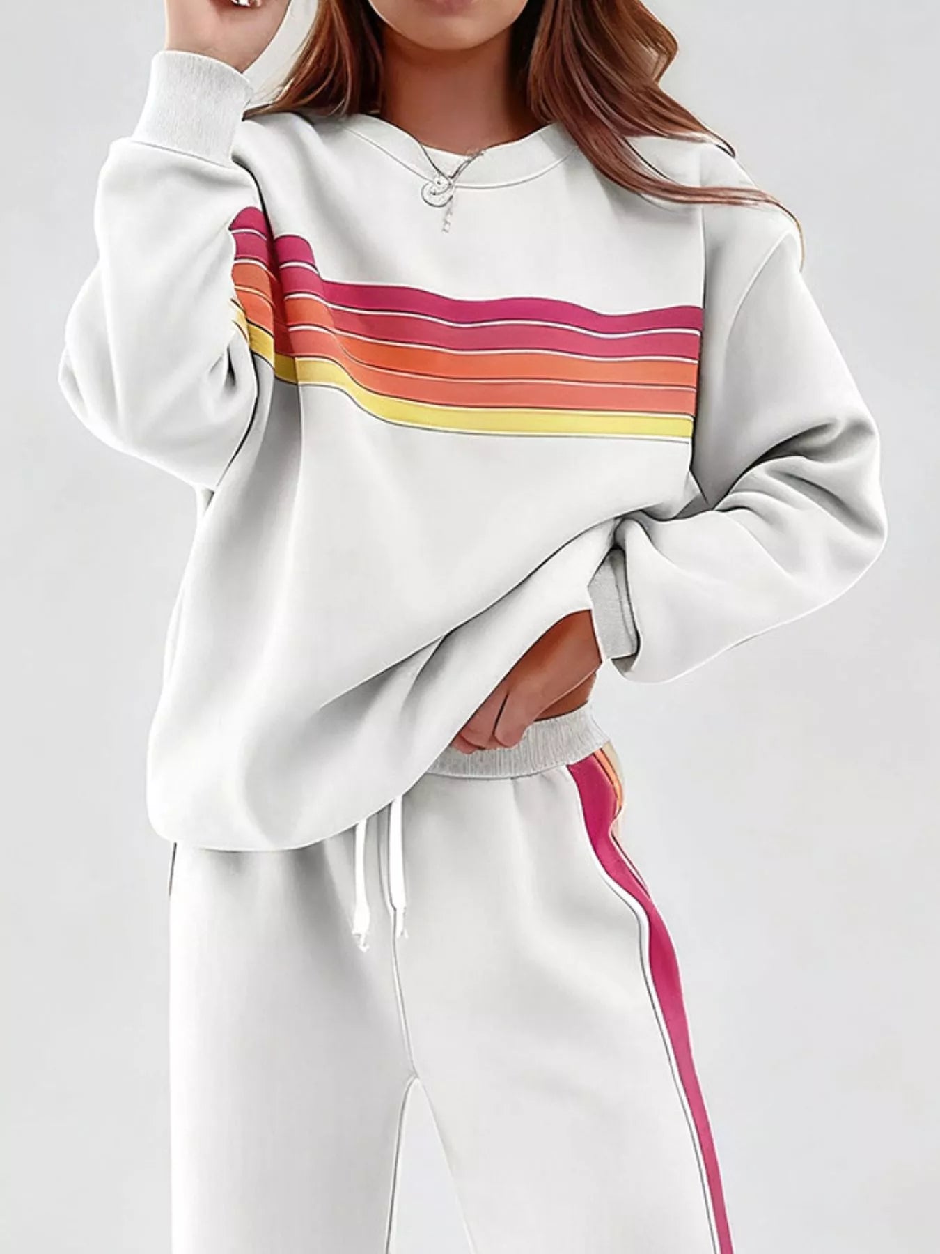 Hazel Blues® |  Striped Round Neck Sweatshirt and Pants Set