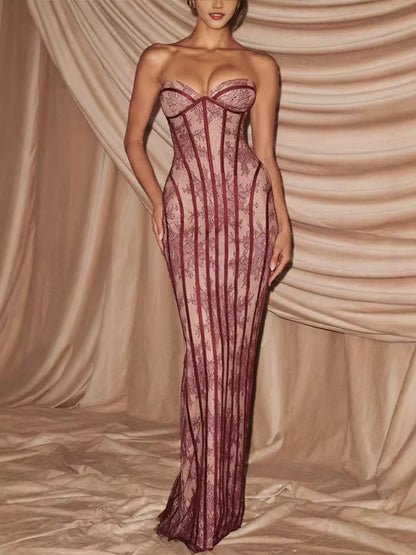 Hazel Blues® |  Lace Up Back Strapless Maxi Dress