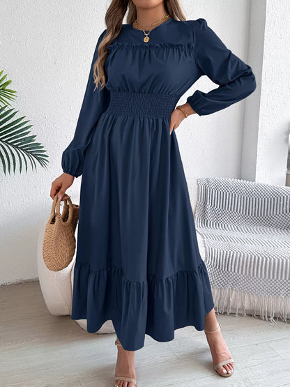 Hazel Blues® |  Round Neck Balloon Sleeve Tiered Dress