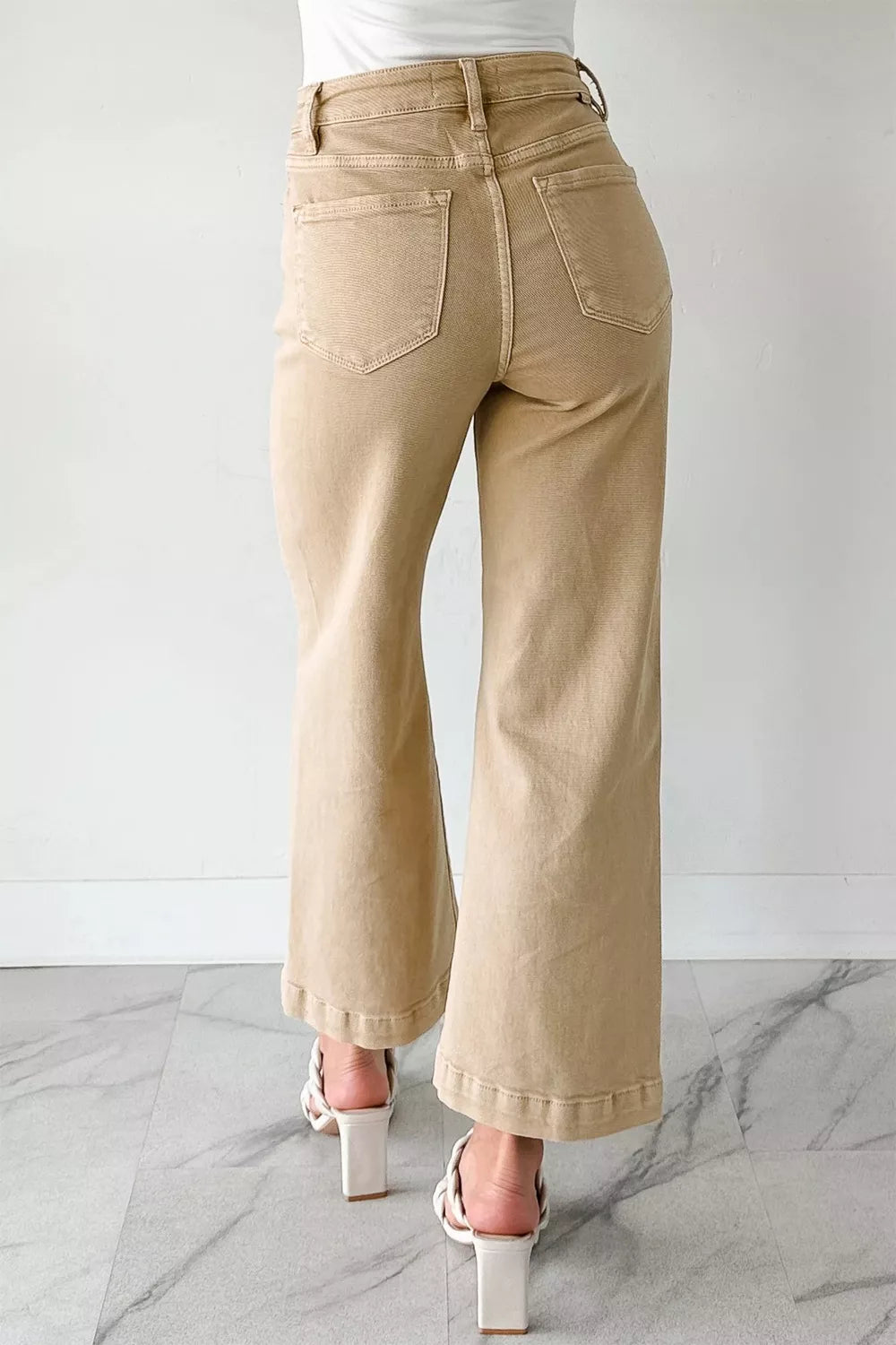 Hazel Blues® |  Solid Color Seamed Center Wide Leg Cropped Jeans