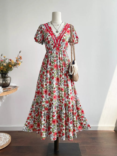 Hazel Blues® |  Floral Print V-Neck Ruffle Hem Midi Dress