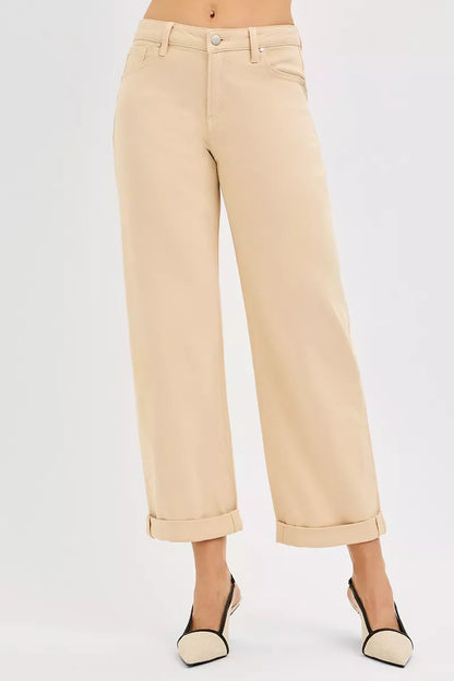 Hazel Blues® |  RISEN Tummy Control Mid Rise Ankle Barrel Relaxed Baggy