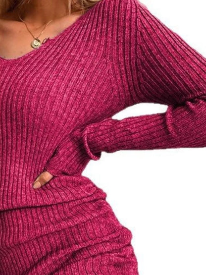 Hazel Blues® | Ribbed Knit Drawstring Bodycon Sweater Dress