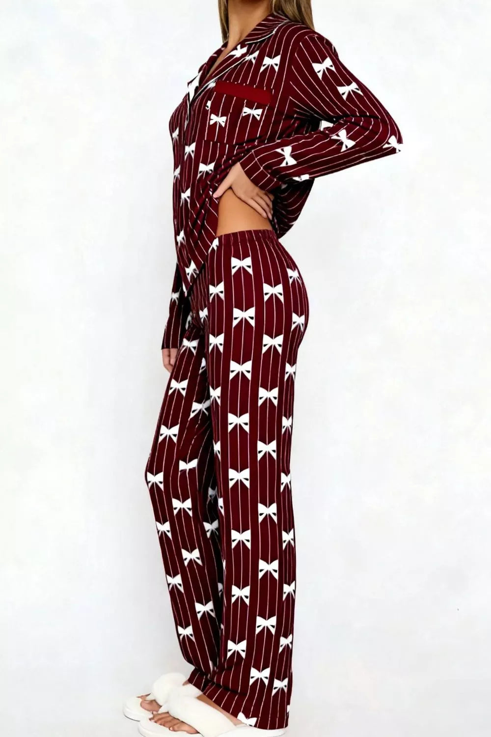 Hazel Blues® |  Bow Print Top and Wide Leg Pants Lounge Set