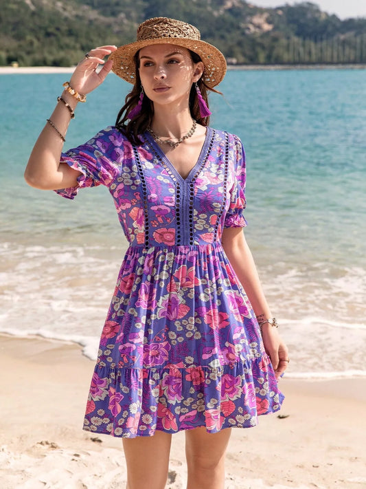Hazel Blues® |  Floral Print V-Neck Mini Dress