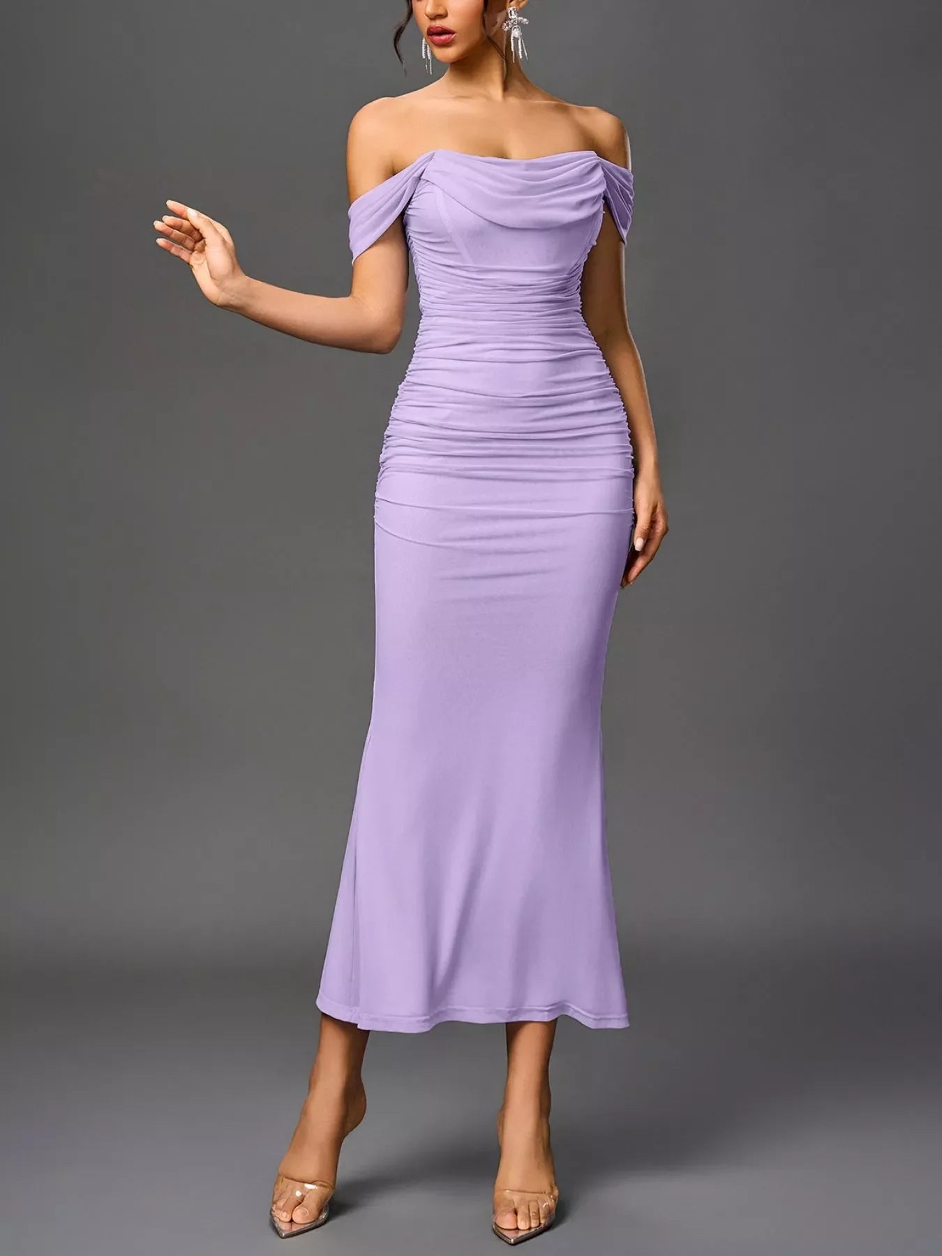 Hazel Blues® |  Off-Shoulder Ruched Mermaid Maxi Dress
