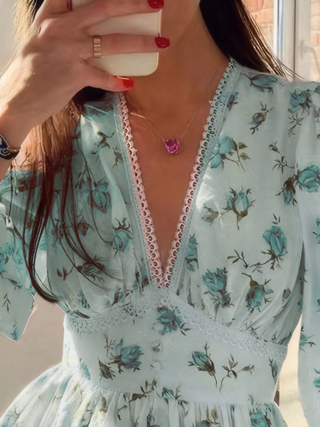 Hazel Blues® |  Floral Print Lace Detail V-Neck Mini Dress Plus SIze