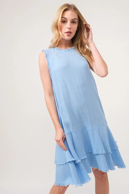 Hazel Blues® |  And The Why Washed Fringe Detail Tiered Dress