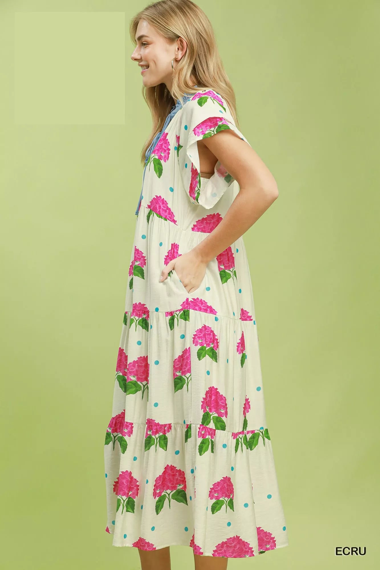 Hazel Blues® |  Umgee Hydrangea Print Tiered Midi Dress
