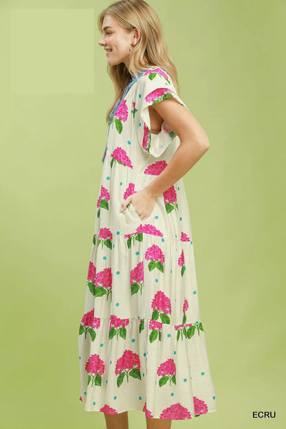 Hazel Blues® |  Umgee Hydrangea Print Tiered Midi Dress