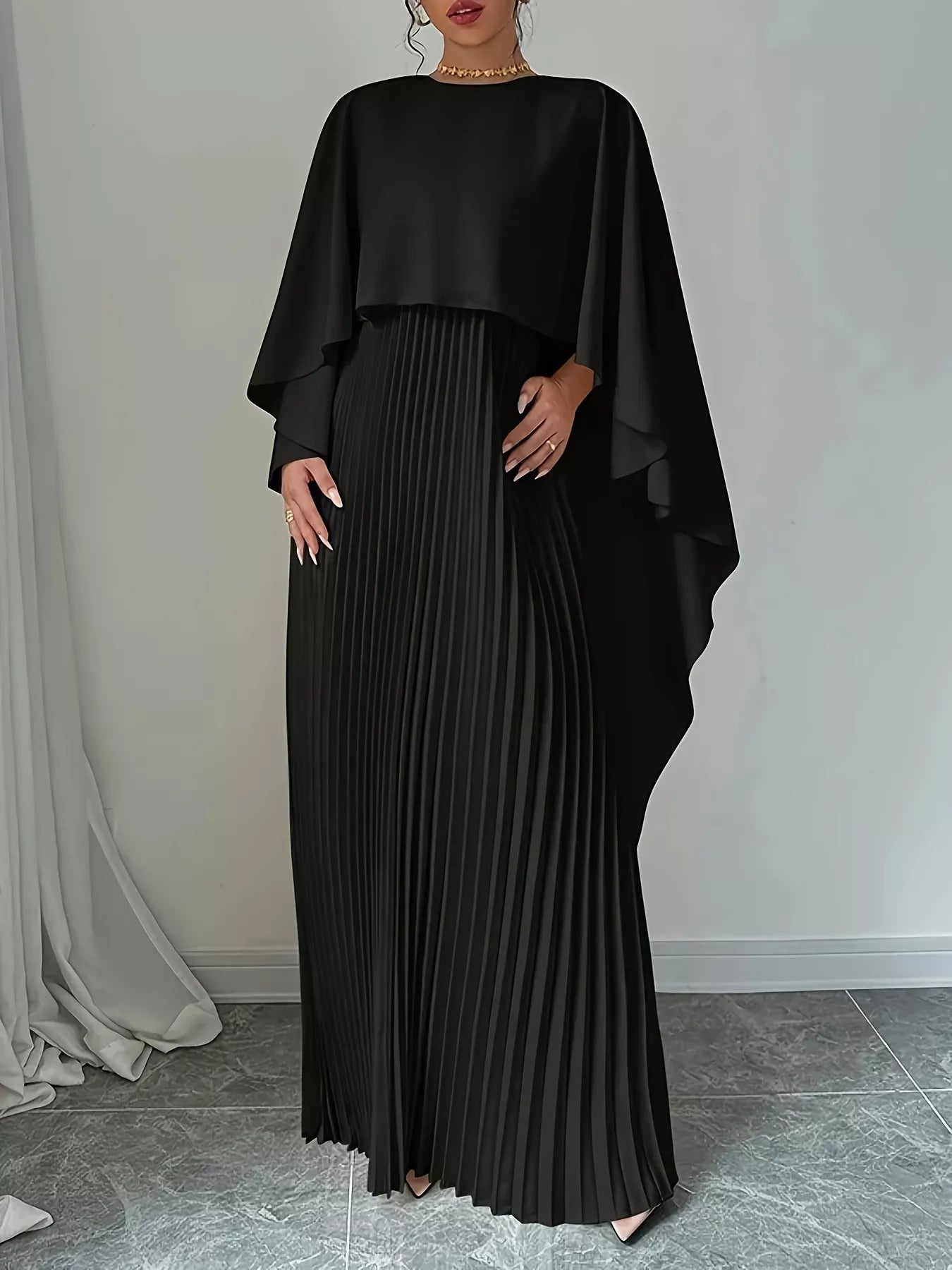 Hazel Blues® |  Cape Pleated Maxi Dress