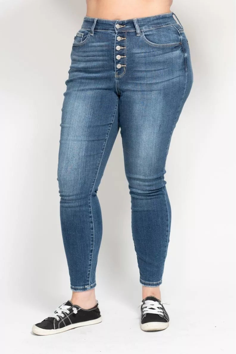 Hazel Blues® | Judy Blue High Rise Button Fly Skinny Jeans