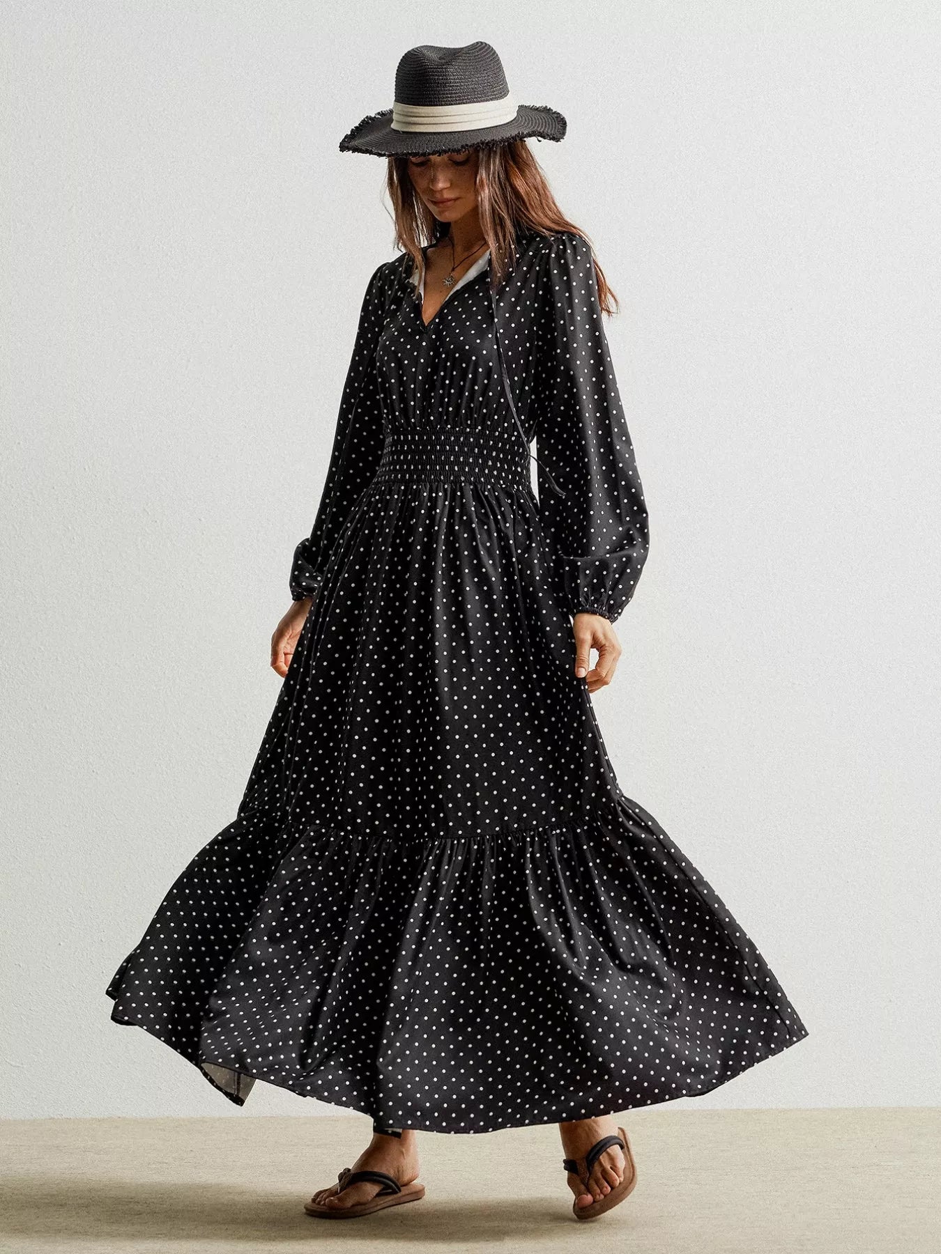 Hazel Blues® |  Polka Dot Long Sleeve Maxi Dress