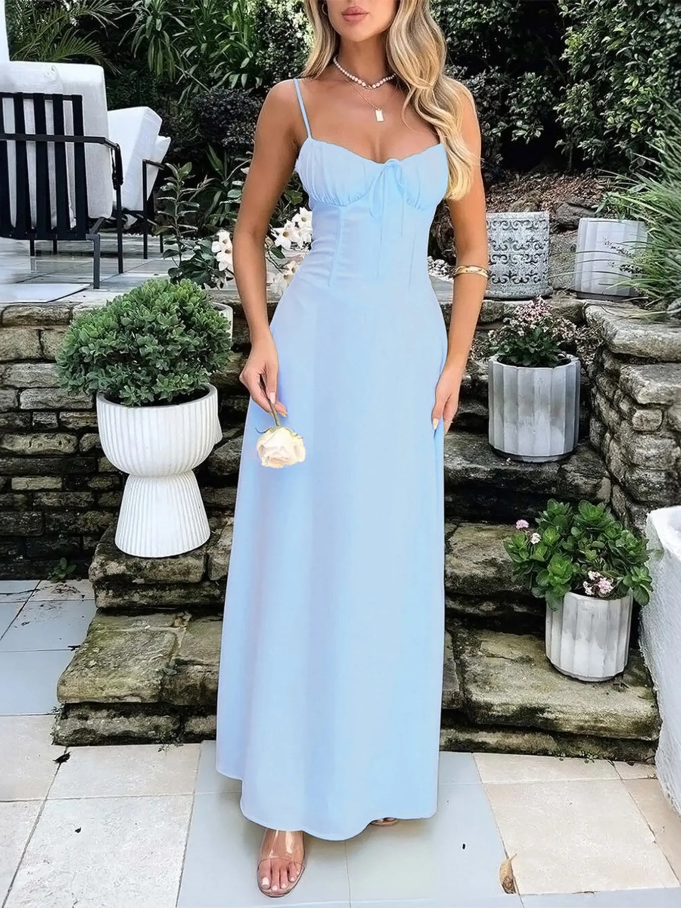 Hazel Blues® |  Lace-Up Solid Cami Dress