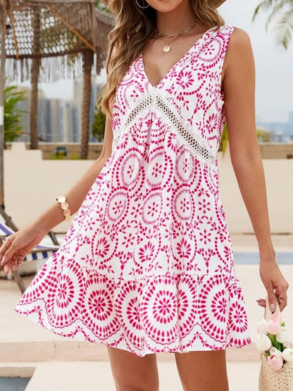 Hazel Blues® |  Printed V-Neck Sleeveless Mini Dress