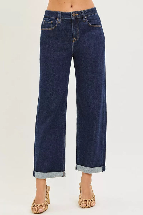 Hazel Blues® |  RISEN Slouchy Cropped  Boyfriend Jeans With Cuffed Hem