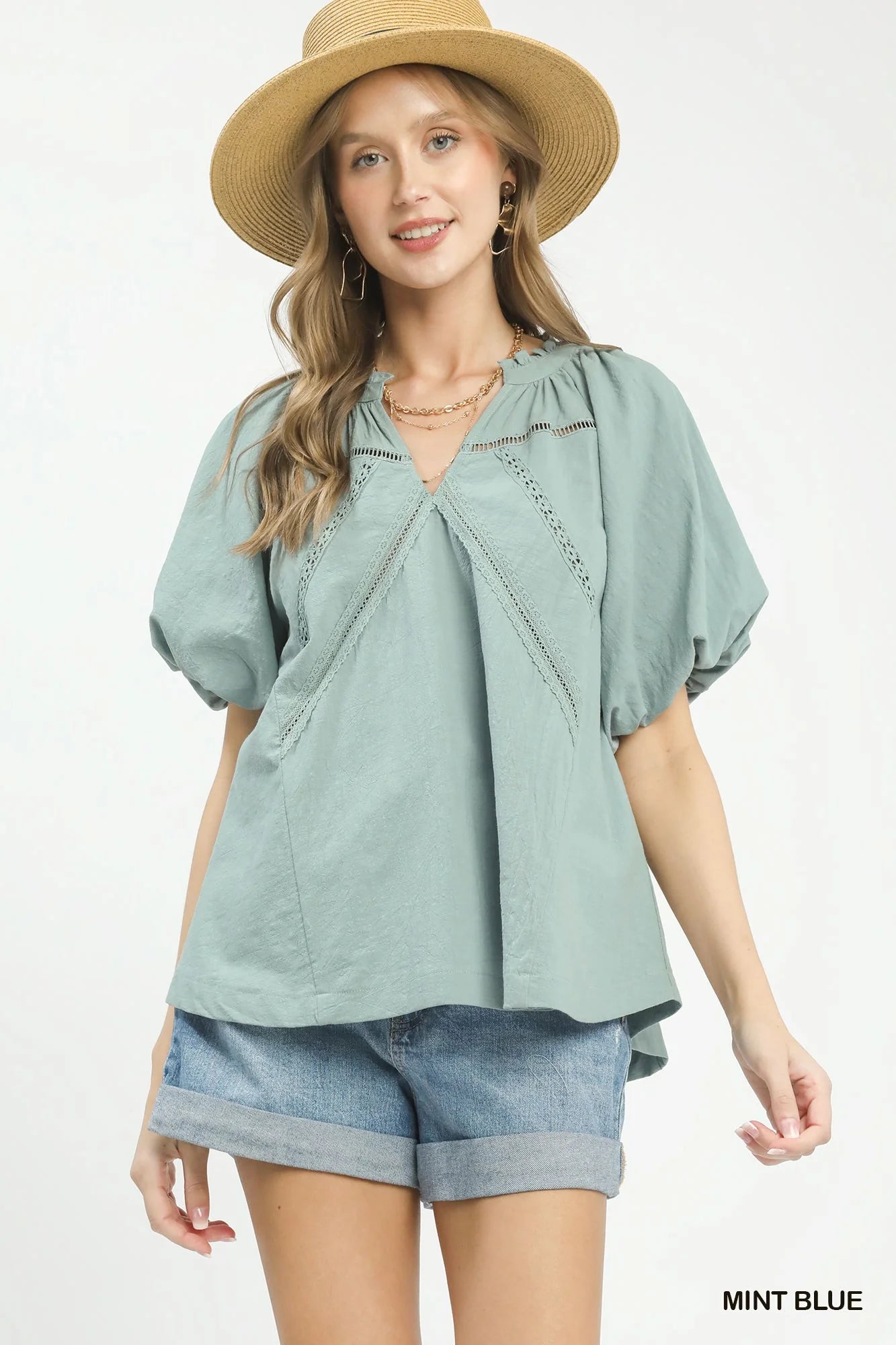 Hazel Blues® |  Umgee Lace Inset Puff Sleeve Boho Blouse
