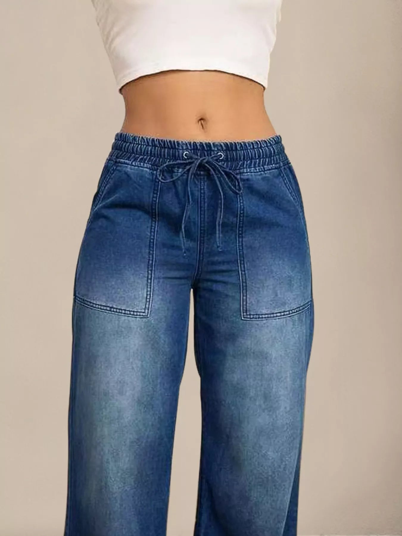 Hazel Blues® |  Drawstring Waist Wide Leg Jeans