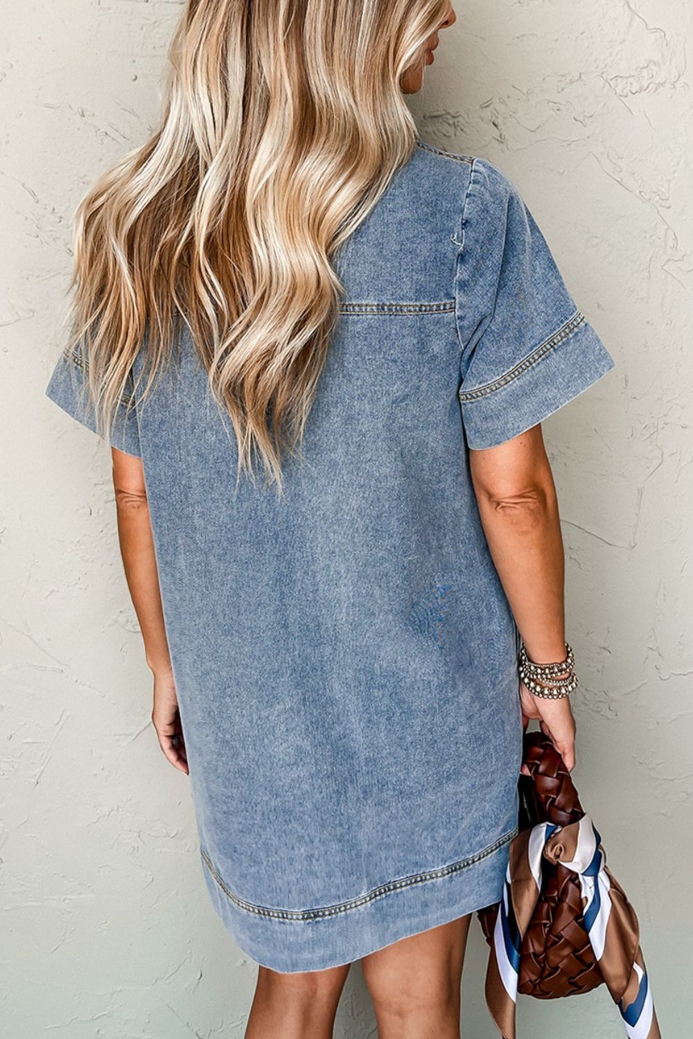 Hazel Blues® |  Short Sleeve Collared Patched Pocket Denim Mini Dress