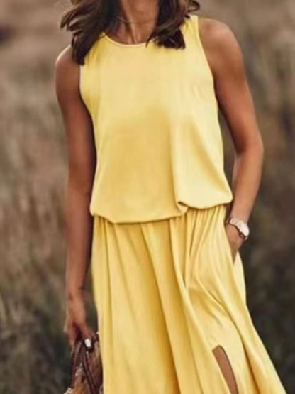 Hazel Blues® | Round Neck Sleeveless Slit Maxi Dress